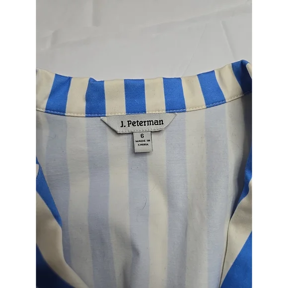 J Peterman Size 6 Blue White Striped Belted Shirt Dress Midi Pockets Classic - Picture 4 of 12
